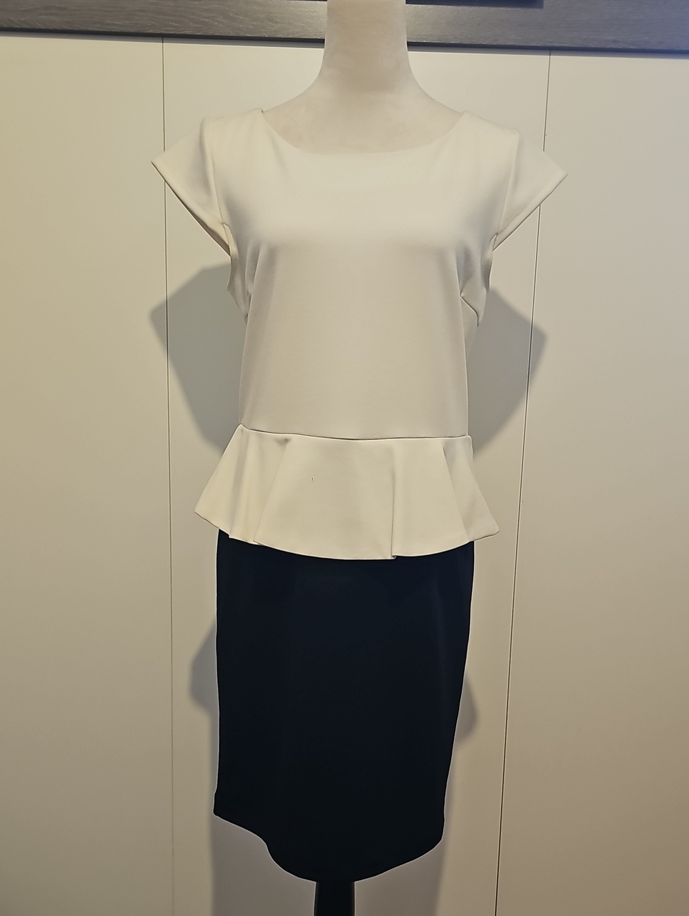 Central Park West White Ponte Stretch Peplum Top Dress